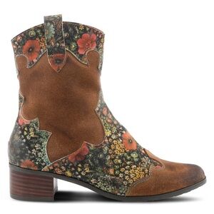 Floral Brown Ankle Boots